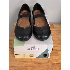 Earth Origins Florence Black Leather Comfort Mary Jane Shoes Women's Size 9